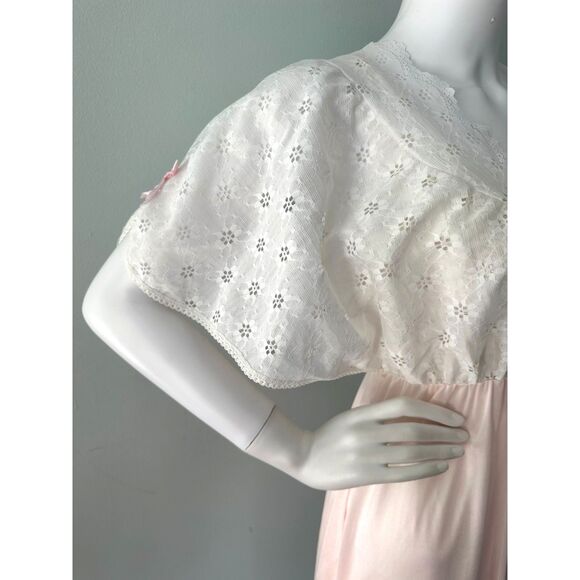 Vintage Sheer Babydoll Nightgown Dress Robe Pale Pink & White Lace size Small - Picture 6 of 9